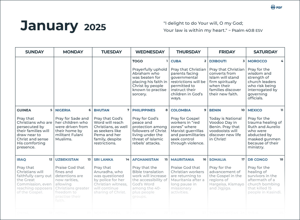 January 2025 calendar