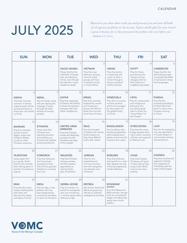 Prayer Calendar July