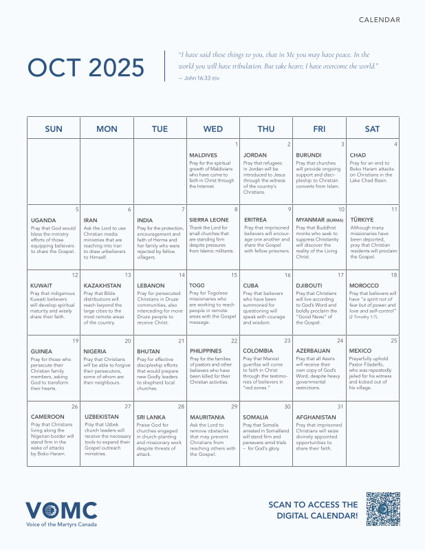 Prayer Calendar - Oct 2025