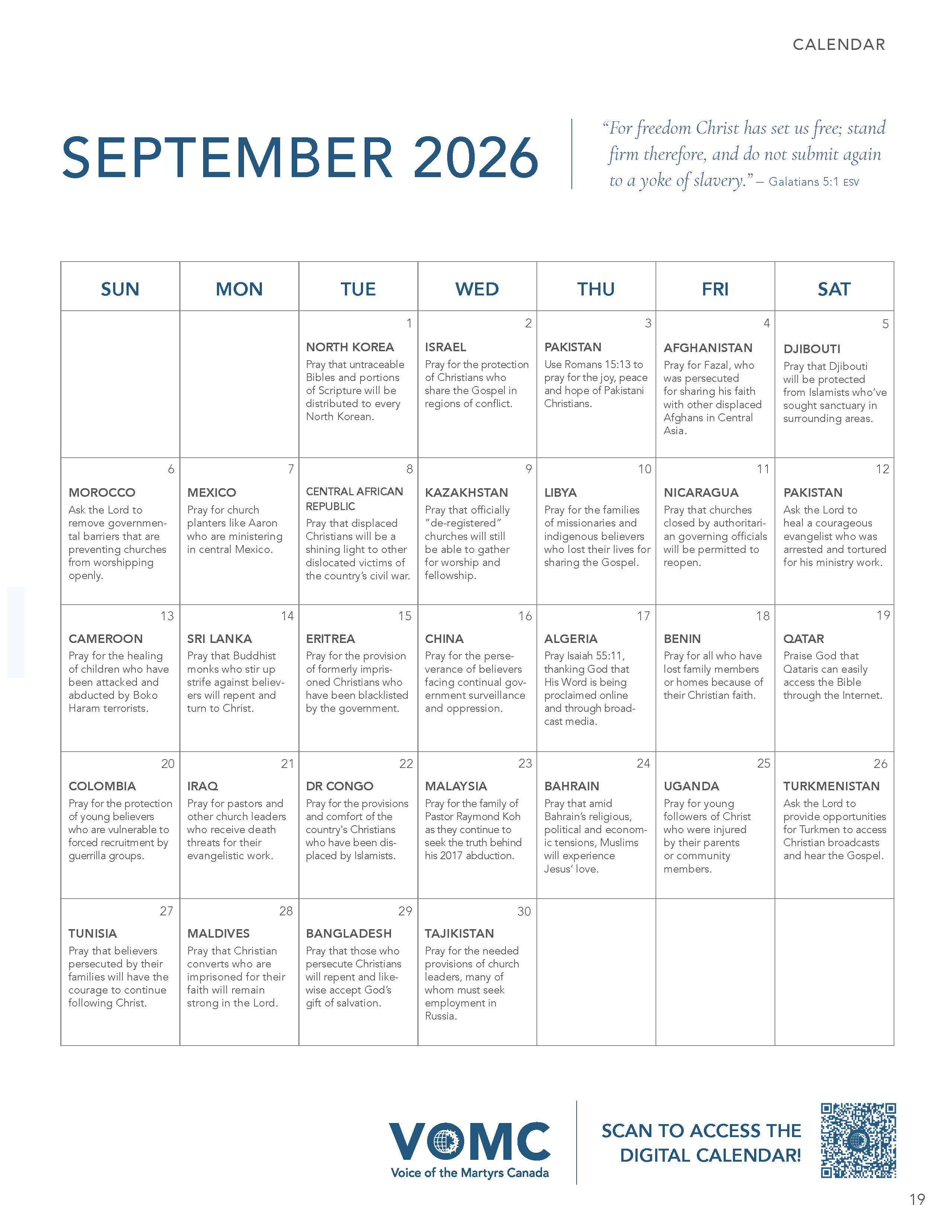 Prayer Calendar Sept 2026