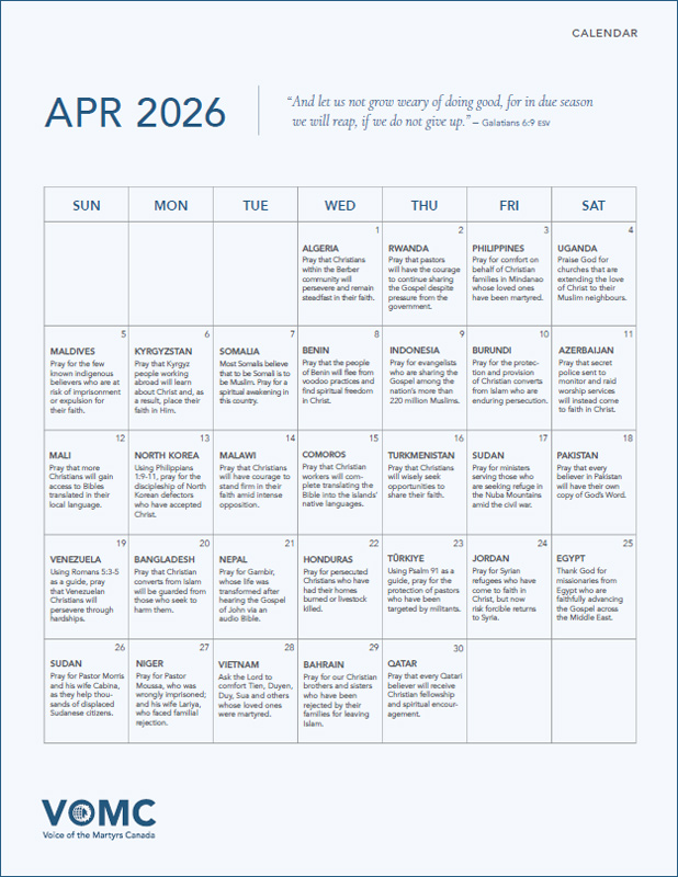 Prayer Calendar - April 2026