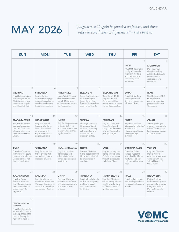 Prayer Calendar May 2026