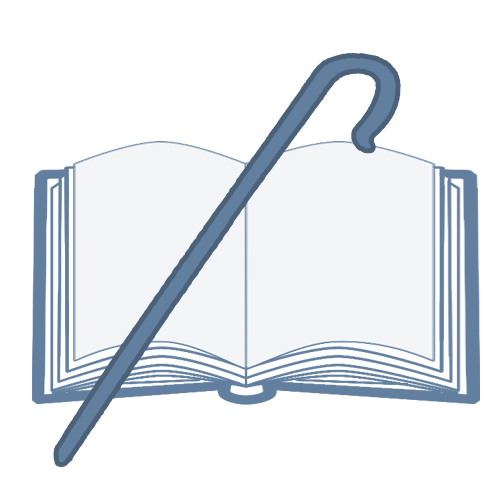 Outline of a Bible with a shepherd's staff