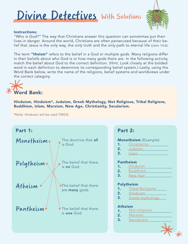 Bible - Divine Detectives Answer Key